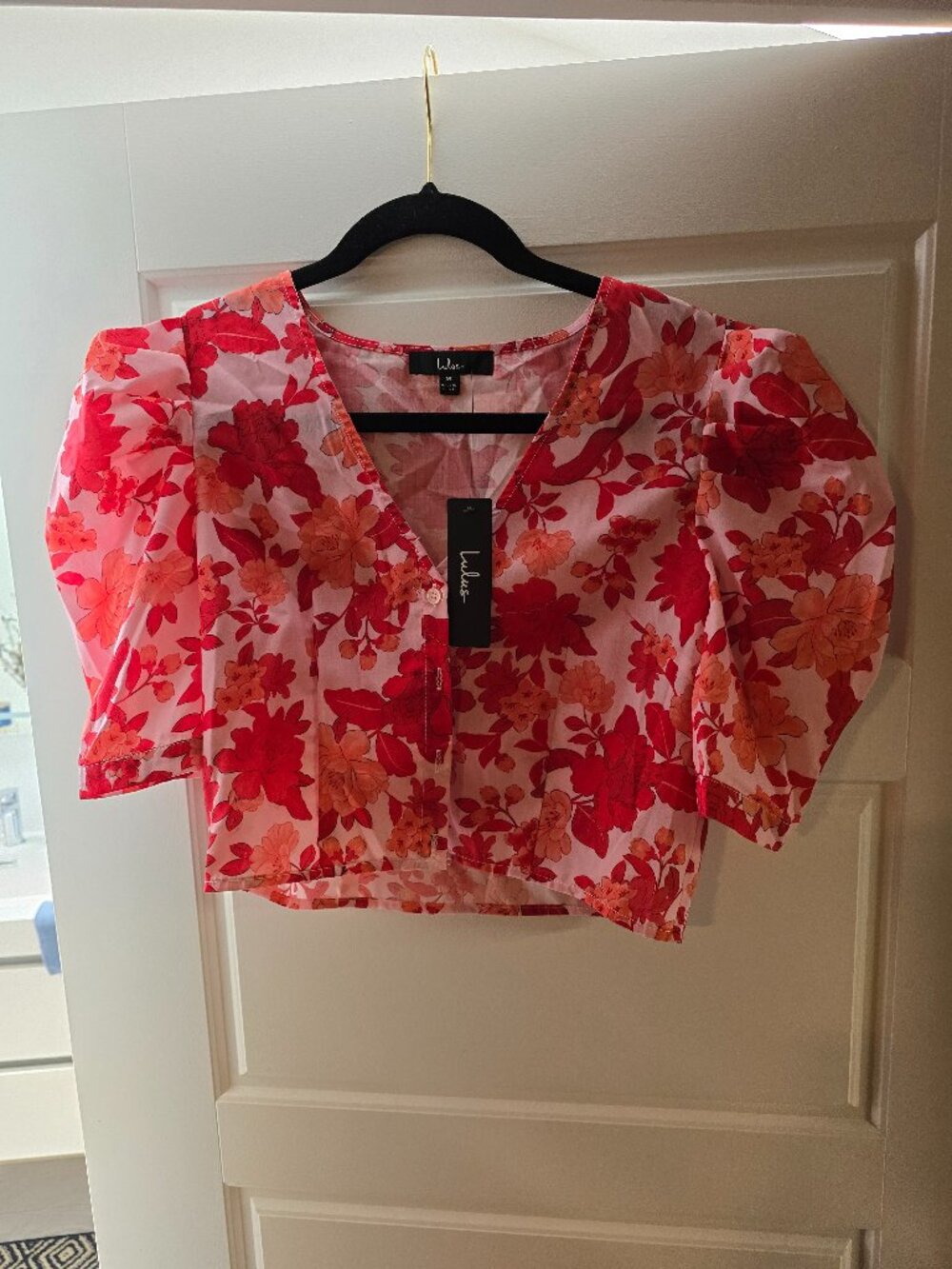 Floral pink & red crop top